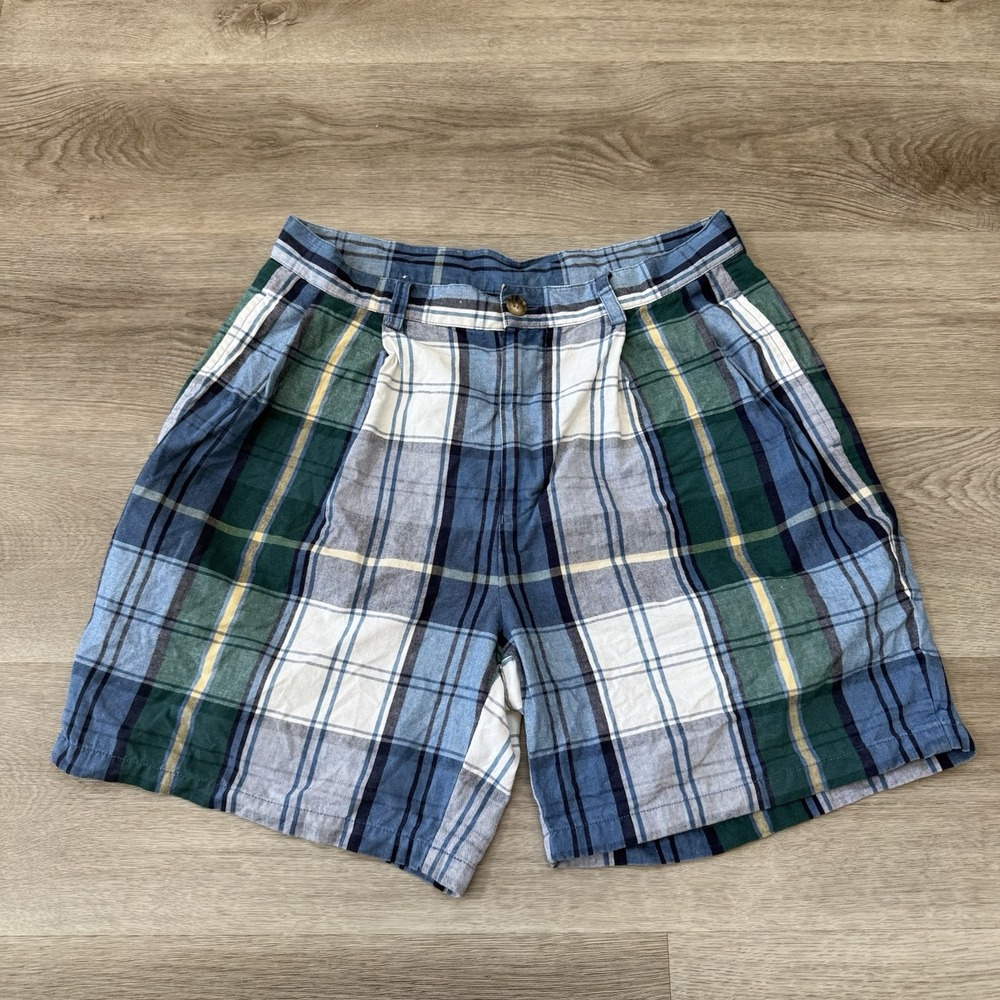 Vintage Nautica High Waist Pleated Short Preppy Madras Plaid Pleated ACTUAL 30